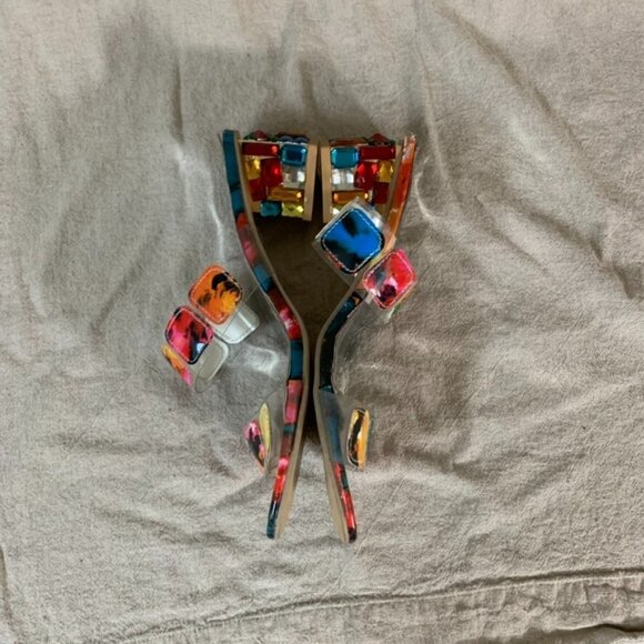 Womans 10 Sandal Heels Colorful Rainbow Gem Stone Costume Play - Picture 4 of 8